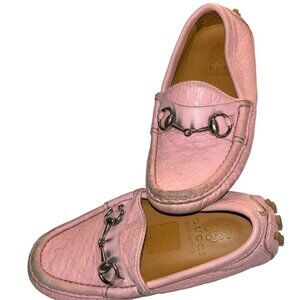 Gucci pink GG logo imprint leather GIRLS driving Italian moccasins 37 5